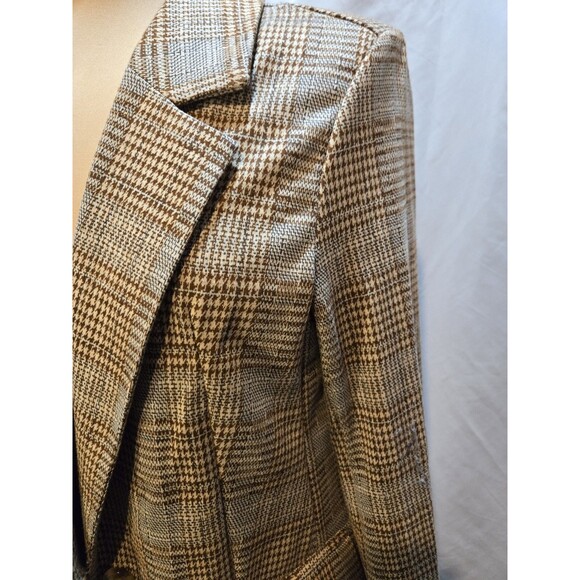 Sanctuary Classic Brown Houndstooth Plaid Blazer Stretchy Knit, Oversized Small - Picture 7 of 10